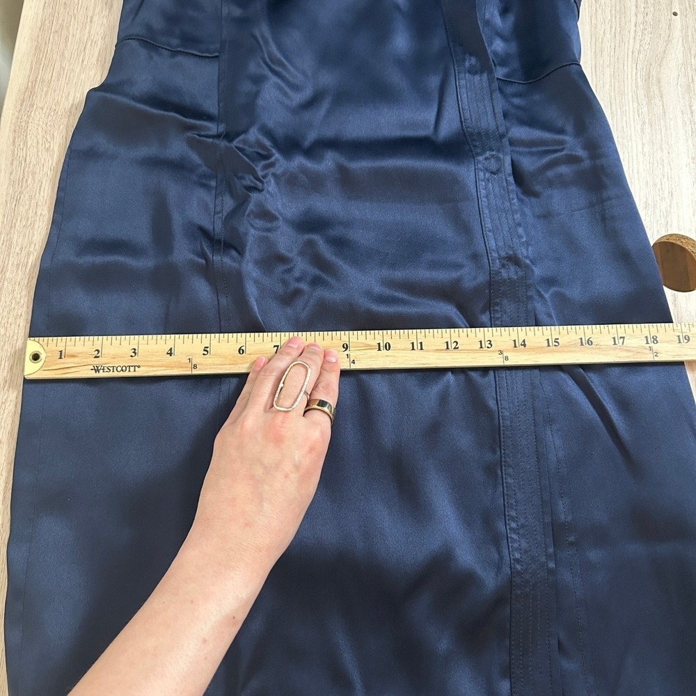 100% Silk Navy Blue Wrap V-Neck Midi Dress Proenza Schouler for Target 8 - Picture 13 of 14